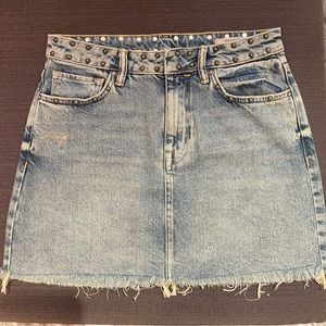 ALL SAINTS STUDDED DENIM MINI SKIRT